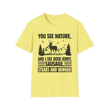 Nature and Jerky Lover's Unisex T-Shirt | Funny Outdoor Humor Tee, Gift for Hunters