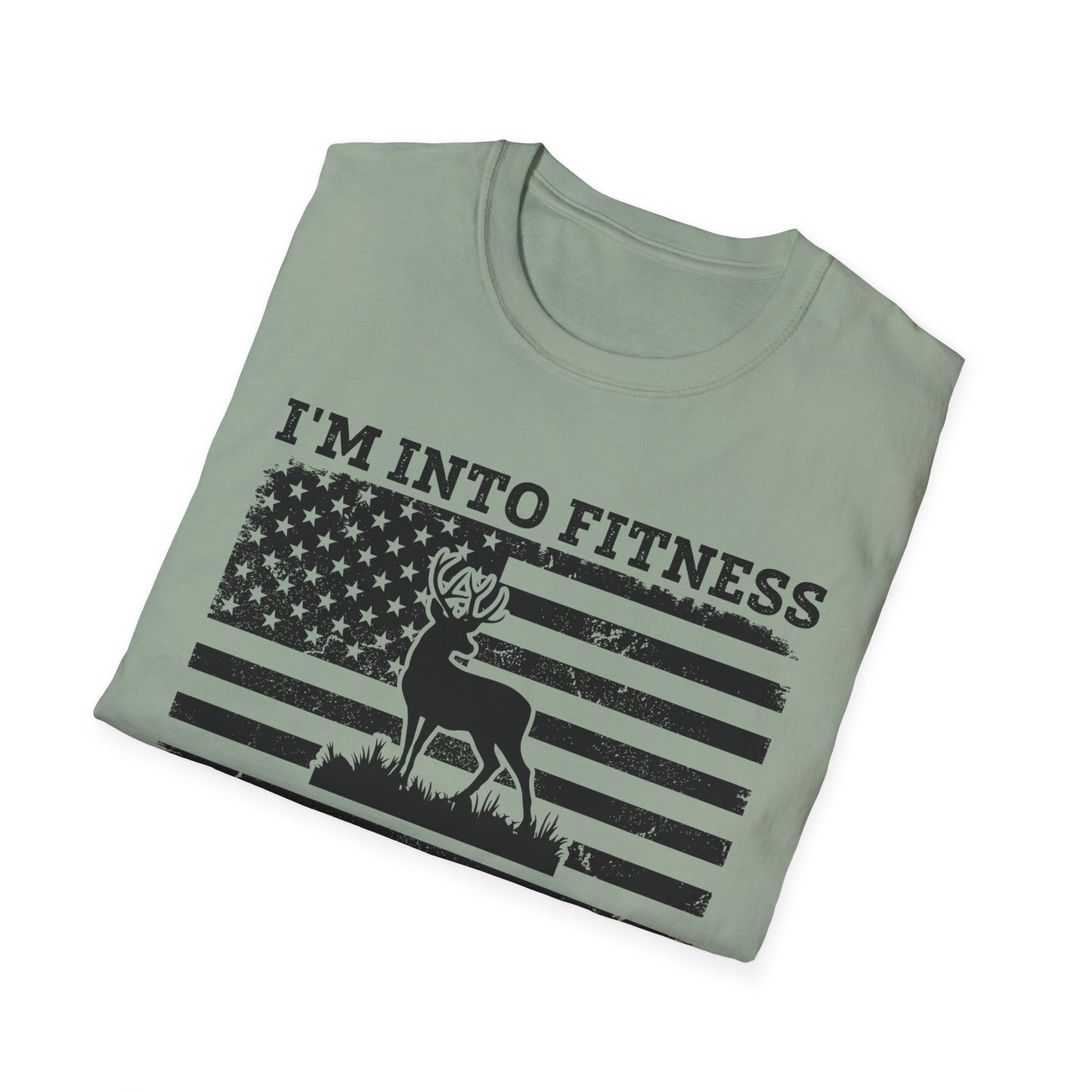 I'm Into Fitness Deer Graphic T-Shirt - Unisex Softstyle Tee for Outdoor Enthusiasts