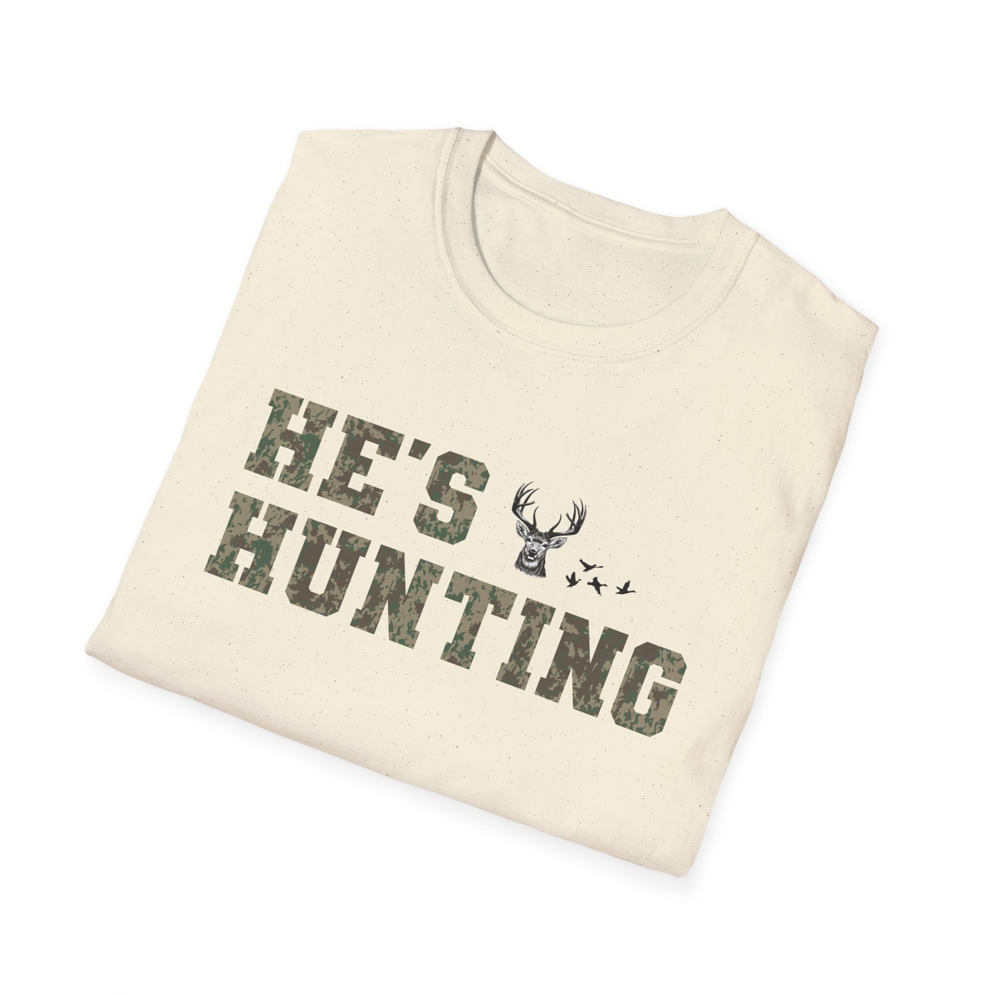 Men's Camo Print Hunting T-Shirt - He's Hunting