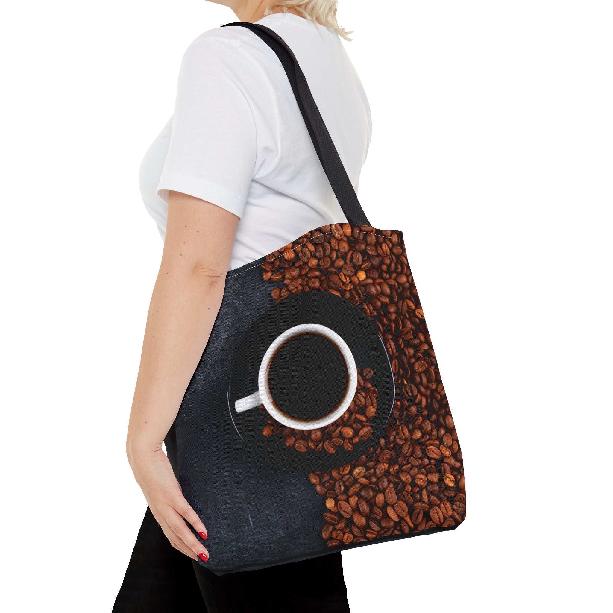 Coffee Lovers Tote Bag, AOP Drink Design, Perfect for Everyday Use, Gift for Baristas, Sustainable Fashion Accessory, Casual Day Bag
