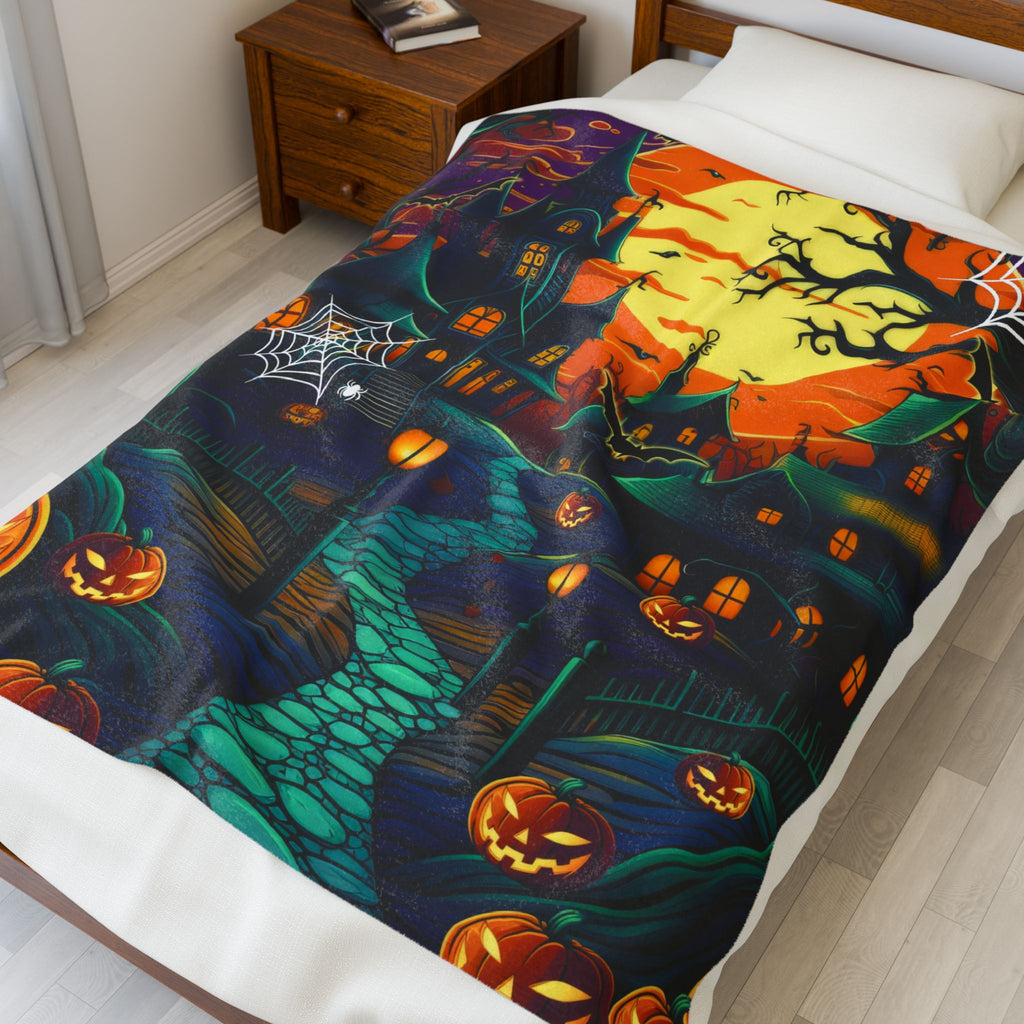 Velveteen Plush Blanket, Cozy Throw for Spooky Nights, Perfect for Autumn