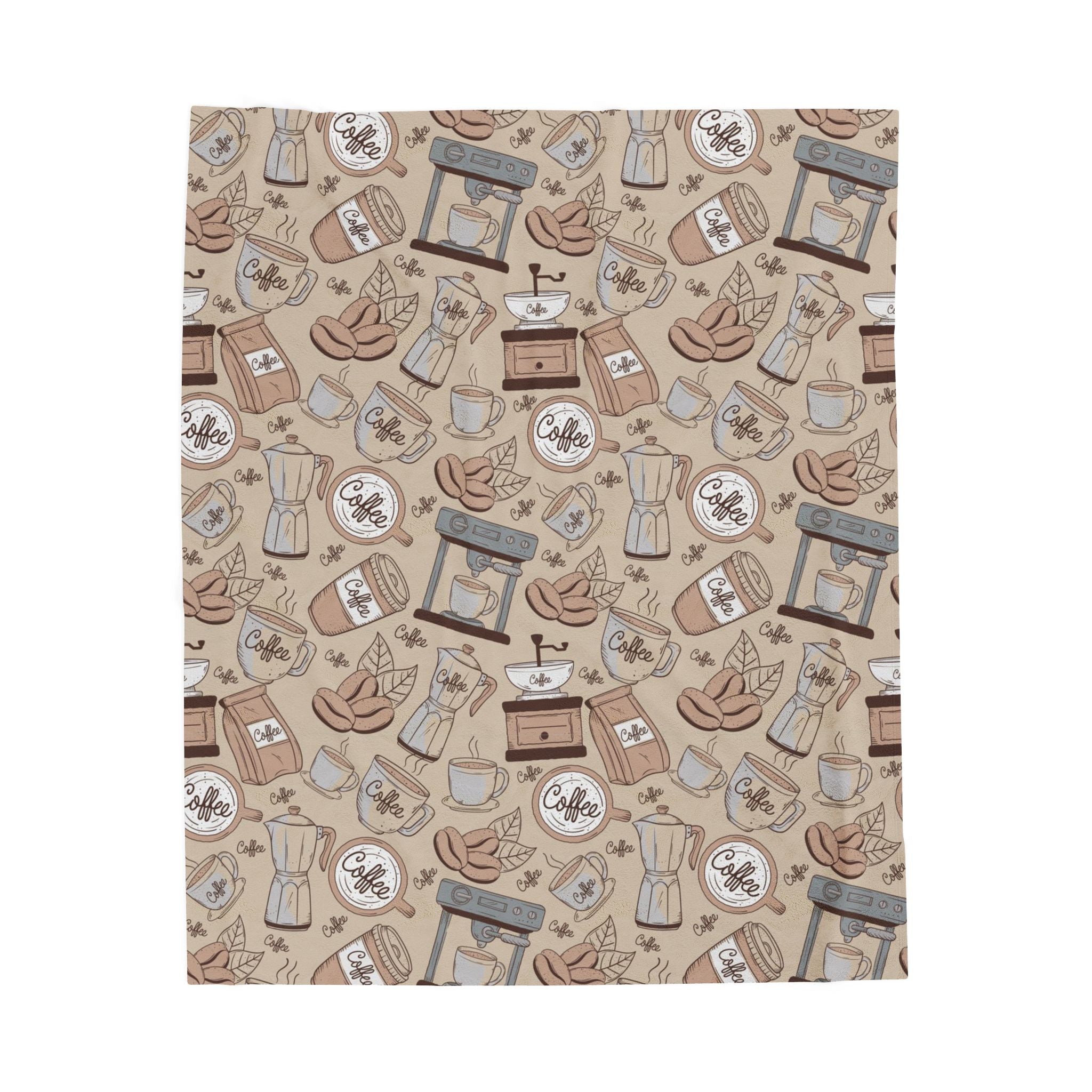 Cozy Coffee-Themed Velveteen Plush Blanket, Perfect for Coffee Lovers, Gift for Home Decor, Soft Throw for Fall, Warm Blanket for Relaxing