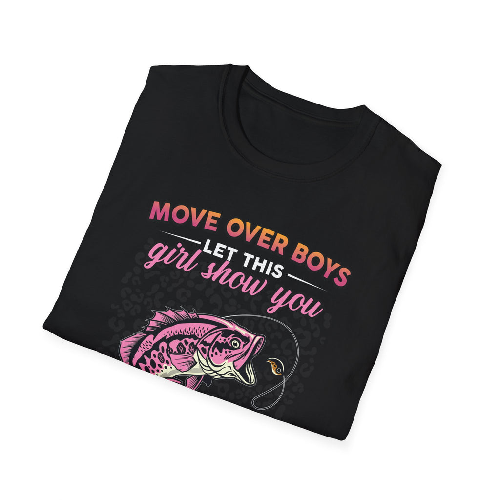 Fishing T-Shirt for Girls - 'Move Over Boys, Let This Girl Show You How to Fish'