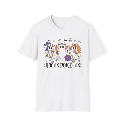 Hocus Poke-us Ghost T-Shirt, Unisex Softstyle Tee, Spooky Shirt for Fall Celebrations