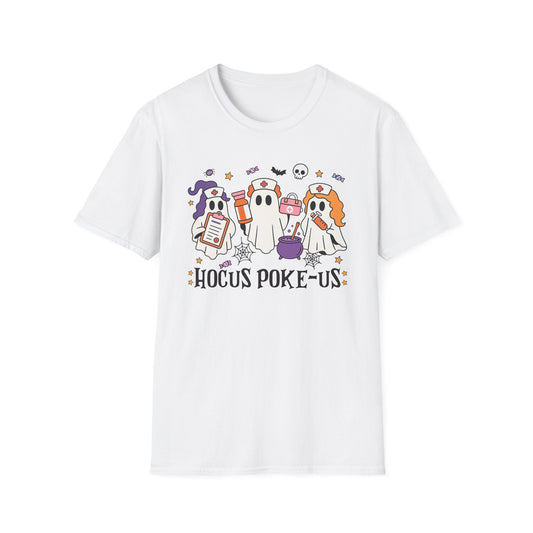 Hocus Poke-us Ghost T-Shirt, Unisex Softstyle Tee, Spooky Shirt for Fall Celebrations