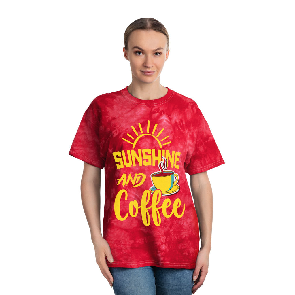 Sunshine and Coffee Tie-Dye Tee, Relaxed Summer Style, Perfect for Coffee Lovers, Gift for Birthdays, Beach Days, and Casual Outings