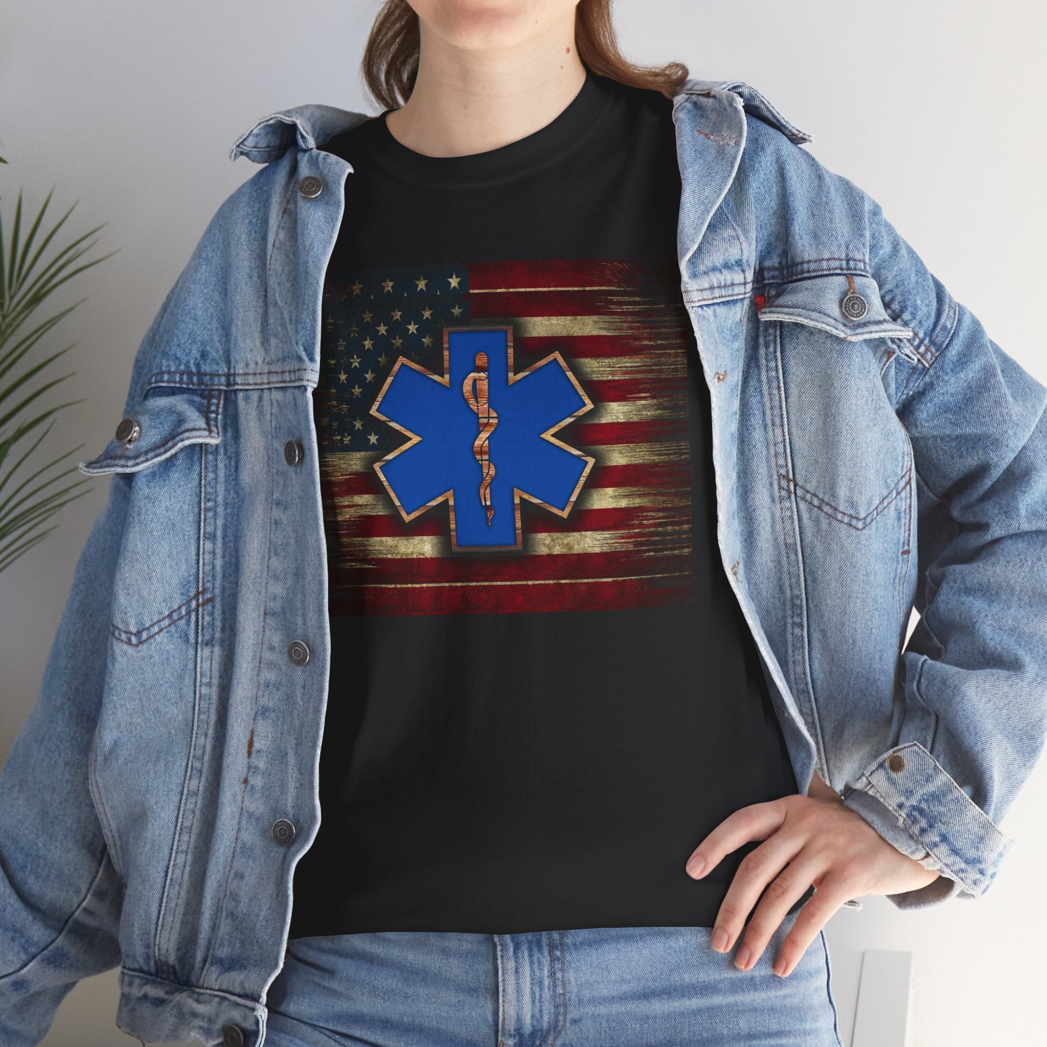 EMT Star of Life Flag T‑Shirt — American Flag EMS Tribute Tee