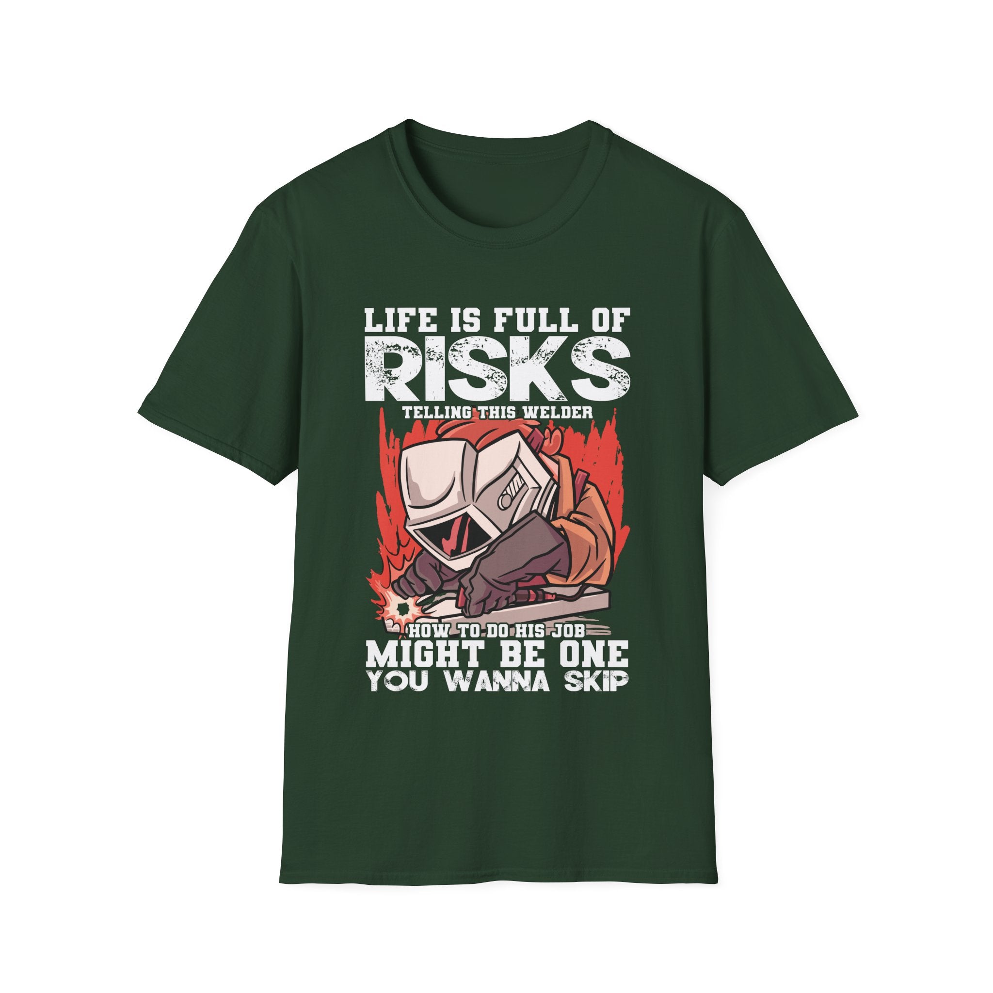 Welding Risks Unisex Softstyle T-Shirt - Perfect for Welders and Safety Enthusiasts