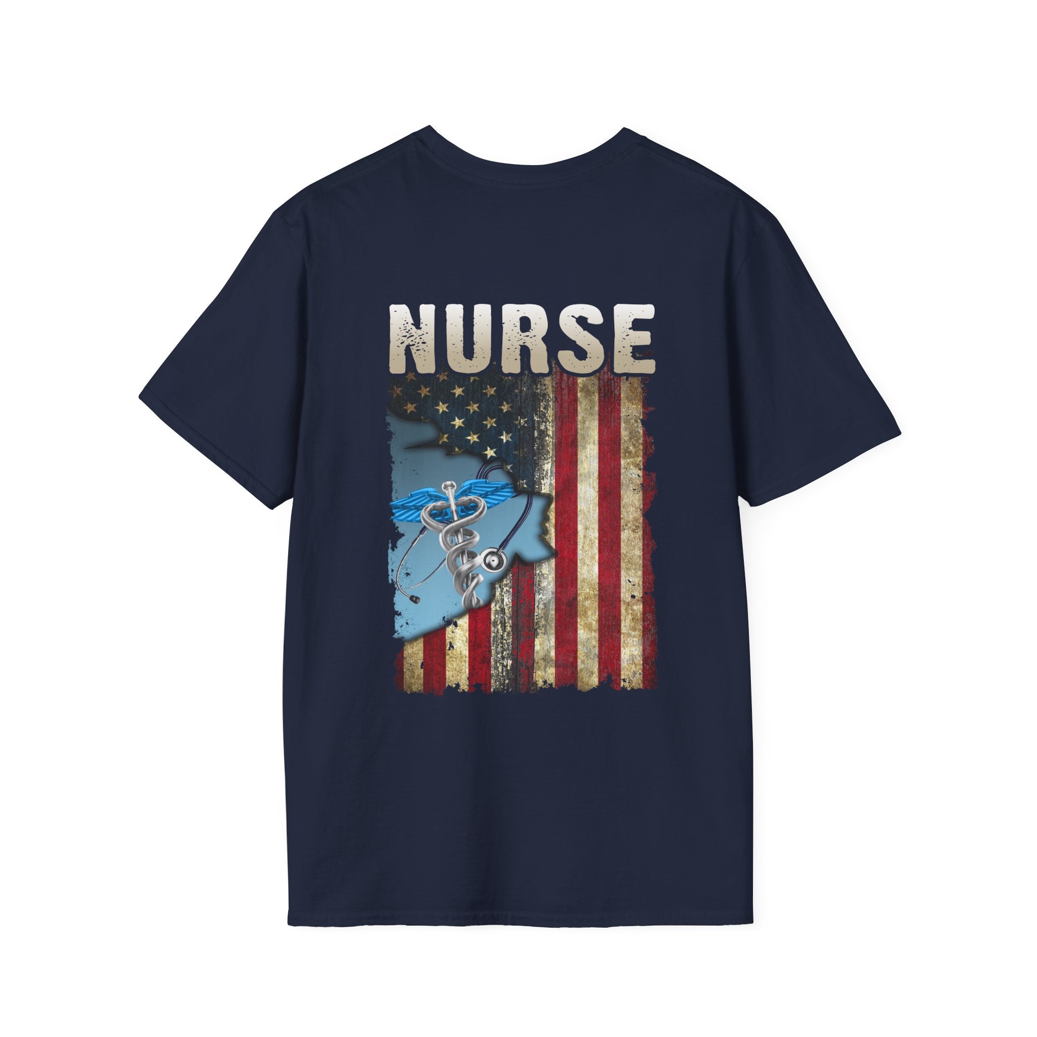 Patriotic Nurse Unisex Softstyle T-Shirt - Perfect Gift for Healthcare Heroes