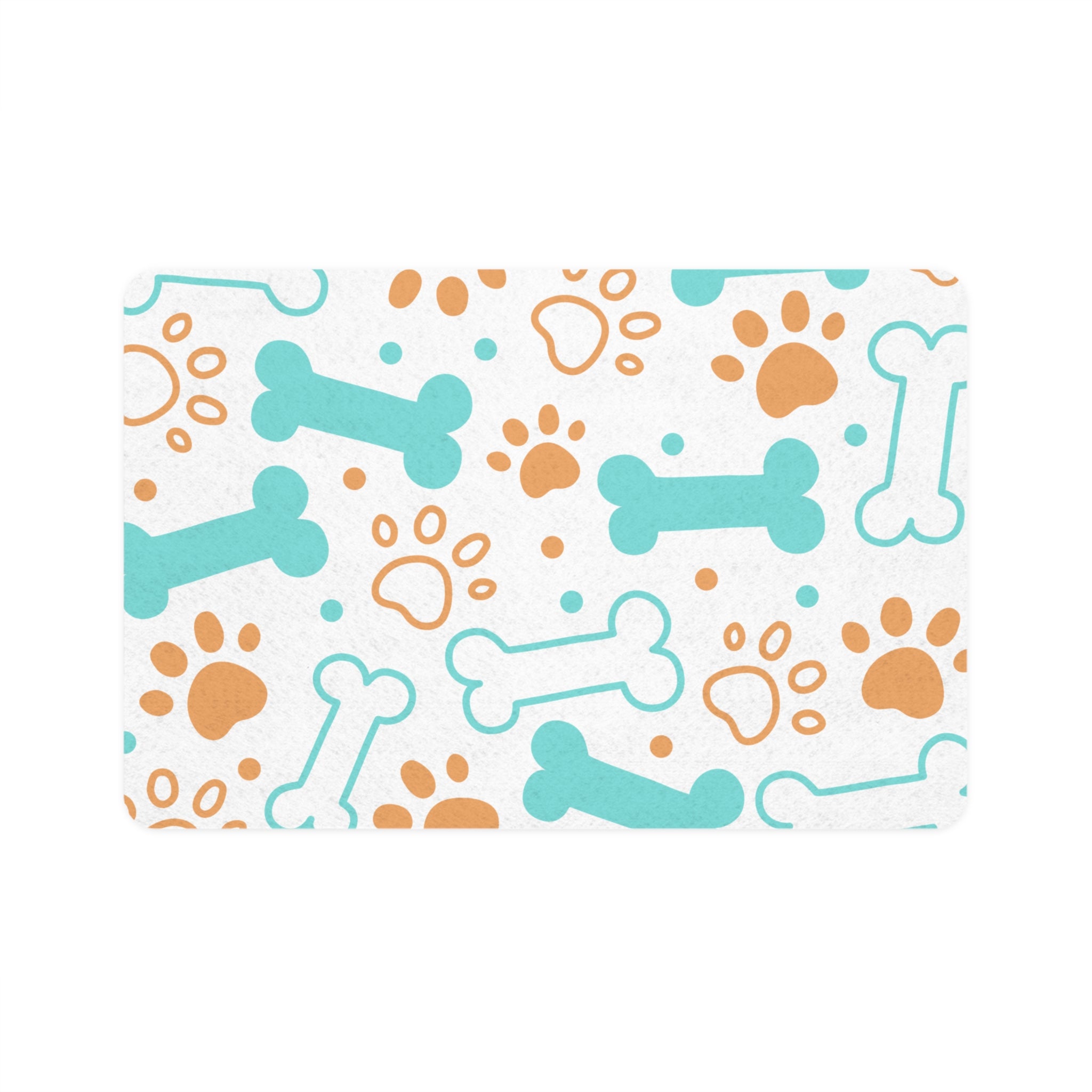 Whimsical Pet Food Mat, Cute Dog Feeding Station, Non-Slip Dog Mat, Perfect for Pet Lovers, Puppy Decor, Bone and Paw Print Design