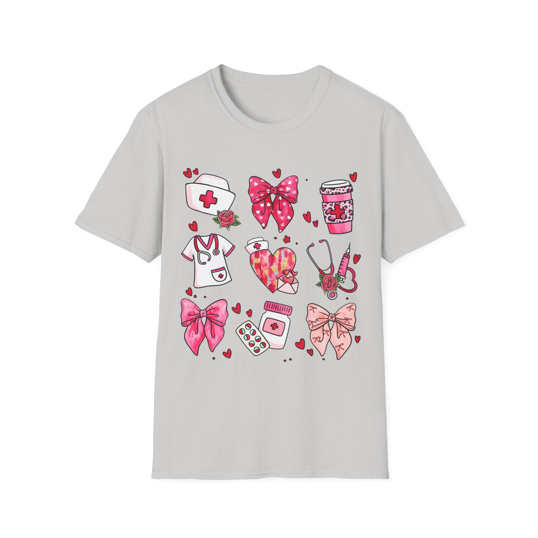 Nurse Love Unisex Softstyle T-Shirt - Heart & Bow Design for Healthcare Professionals