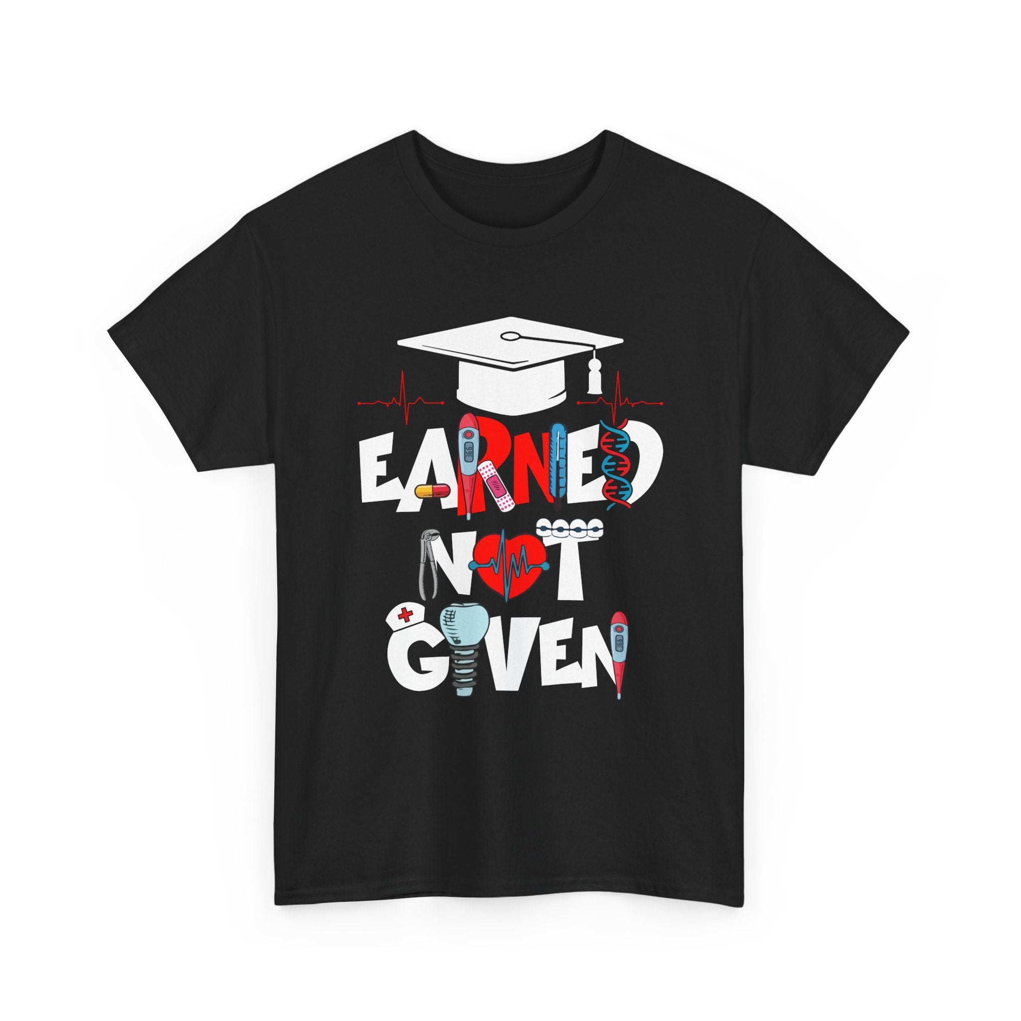 Graduation Tee — "Earned Not Given" Cap & Diploma Graphic Shirt