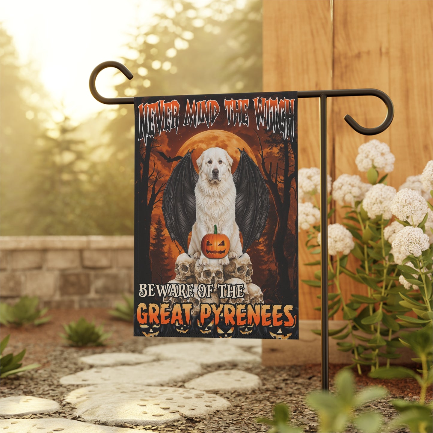 Halloween Garden Banner, Spooky Home Decor, Great Pyrenees Flag, Fall Outdoor Decoration, Autumn Yard Sign