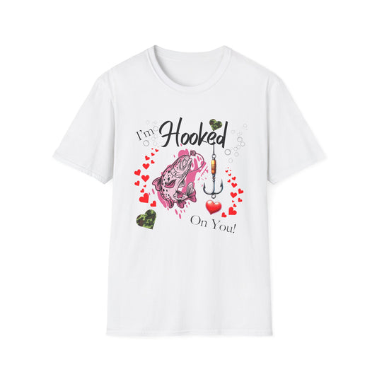 Valentine's Day Fishing T-Shirt - "I'm Hooked On You" Design for Anglers
