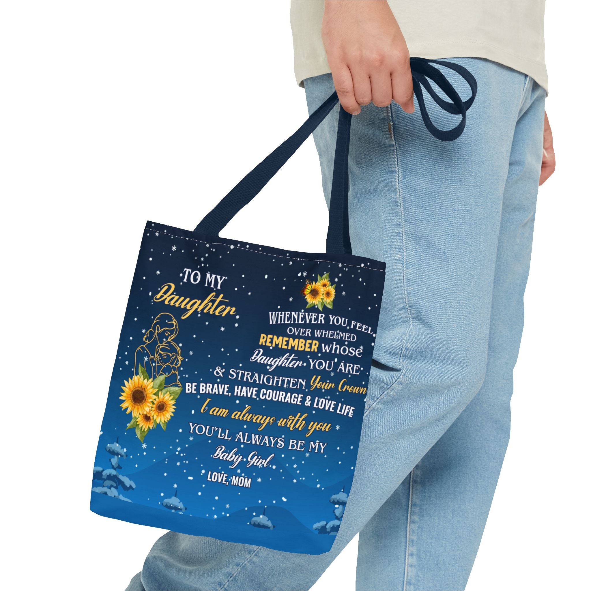 Heartfelt Sunflower Tote Bag for Daughters | Inspirational Gift | Birthday, Graduation, Mother's Day, Everyday Use, Floral Art