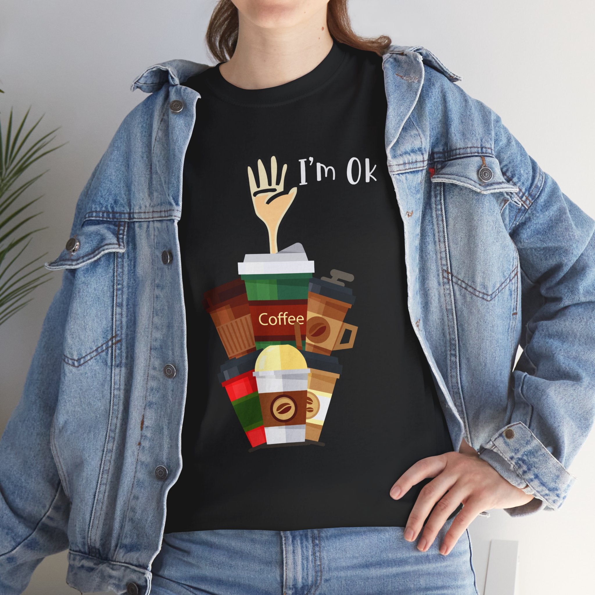 Coffee Lover Tee — "I'm Ok" Coffee Stack Graphic Shirt