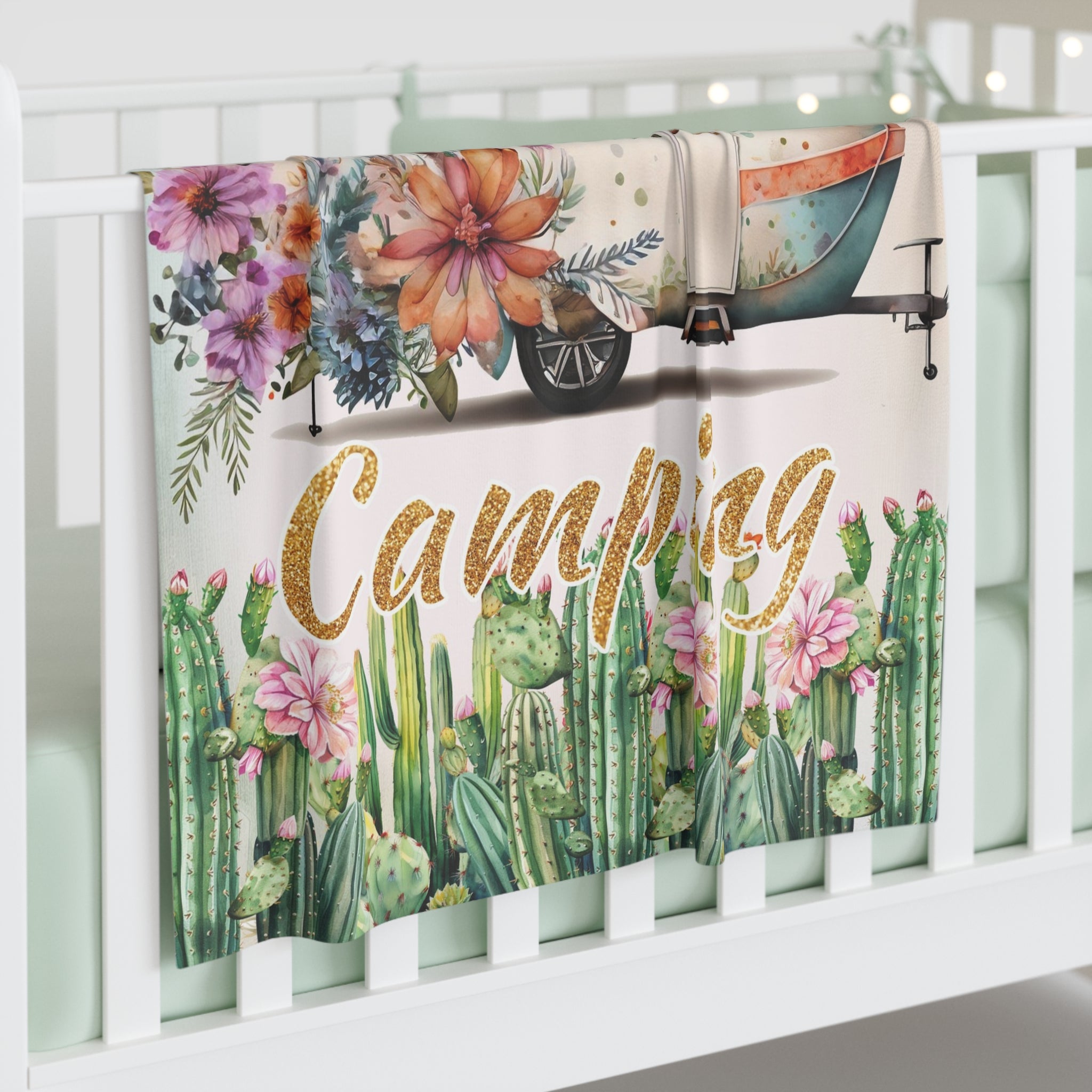 Camping Themed Baby Swaddle Blanket, Cozy Baby Blanket, Infant Swaddle, Baby Shower Gift, Nursery Decor, Kids Camping Decor