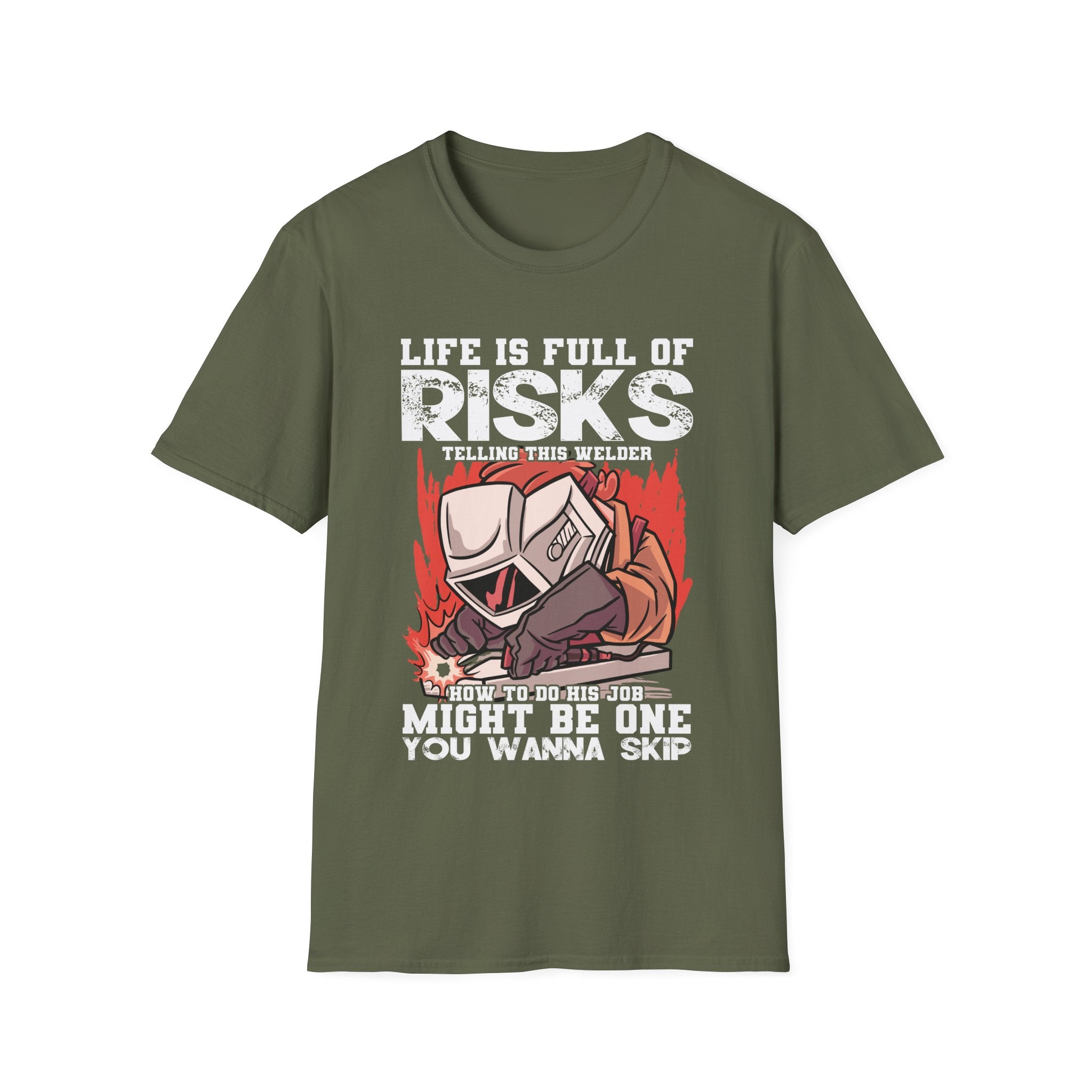 Welding Risks Unisex Softstyle T-Shirt - Perfect for Welders and Safety Enthusiasts