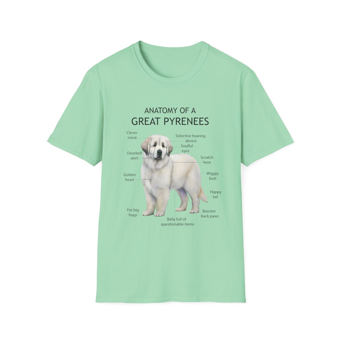Great Pyrenees Anatomy T-Shirt, Dog Lover Gift, Pet Parenting Tee, Animal Facts Apparel, Unique Pet Owner Shirt