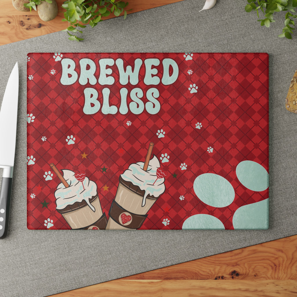 Cute Pet-Themed Glass Cutting Board - 'Brewed Bliss' - Kitchen Decor, Gift for Dog Lovers, Unique Home Accessory, Pet Owner Present