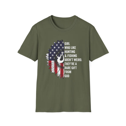 Unisex Softstyle T-Shirt - "Girl Who Likes Hunting & Fishing Aren't Weird" - Perfect for Outdoor Enthusiasts