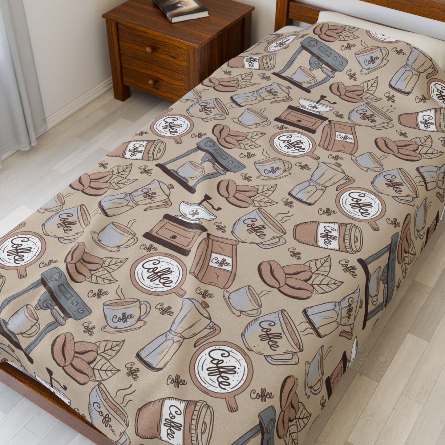 Cozy Coffee-Themed Velveteen Plush Blanket, Perfect for Coffee Lovers, Gift for Home Decor, Soft Throw for Fall, Warm Blanket for Relaxing