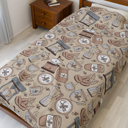 Cozy Coffee-Themed Velveteen Plush Blanket, Perfect for Coffee Lovers, Gift for Home Decor, Soft Throw for Fall, Warm Blanket for Relaxing