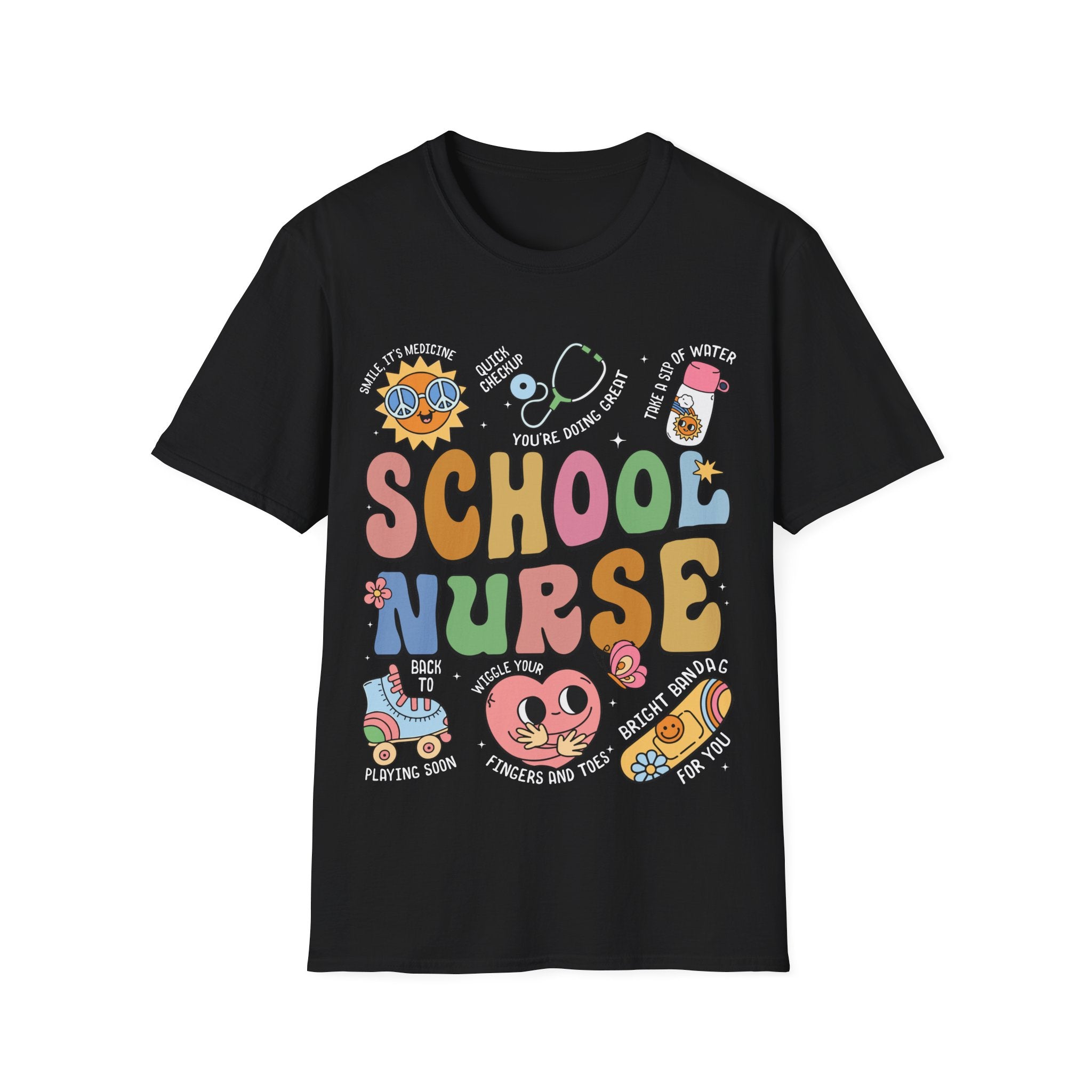 School Nurse Unisex Softstyle T-Shirt - Fun & Colorful Design for Education Professionals