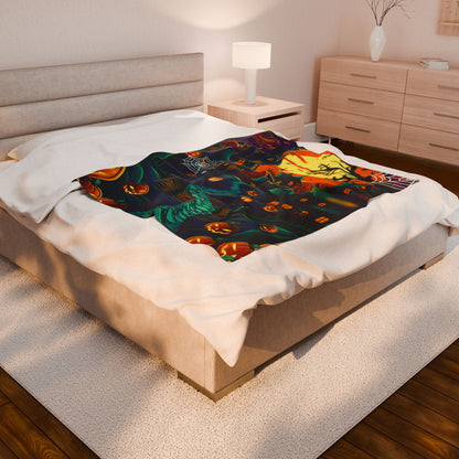 Velveteen Plush Blanket, Cozy Throw for Spooky Nights, Perfect for Autumn