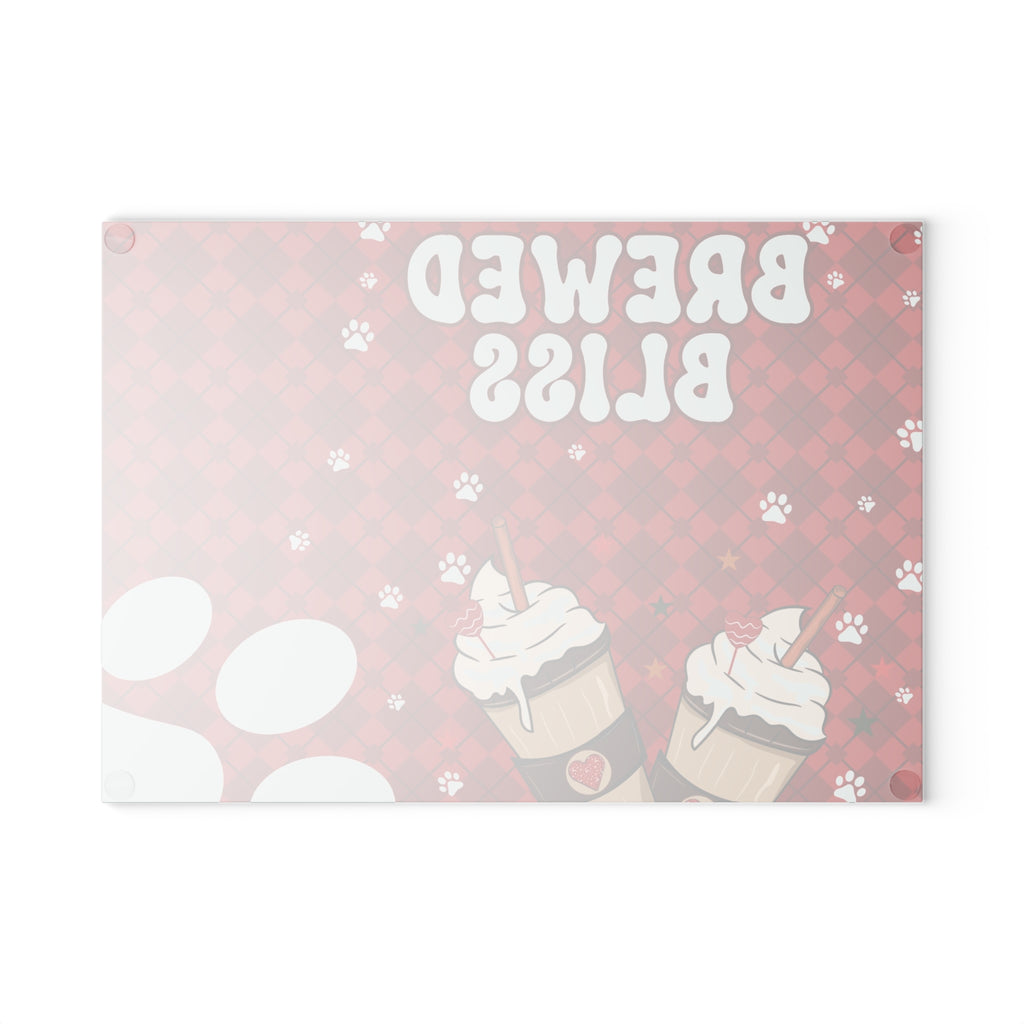 Cute Pet-Themed Glass Cutting Board - 'Brewed Bliss' - Kitchen Decor, Gift for Dog Lovers, Unique Home Accessory, Pet Owner Present