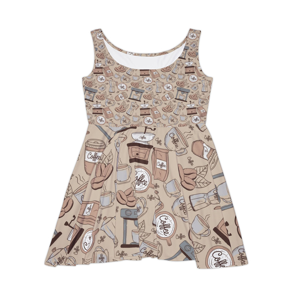 Coffee Lovers Skater Dress - Cute & Casual Floral Print Dress for Coffee Enthusiasts