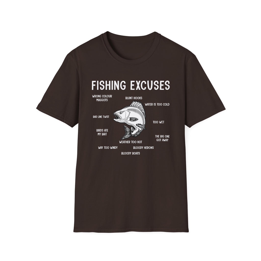 Fishing Excuses Unisex Softstyle T-Shirt | Funny Fishing Humor Tee | Gift for Anglers