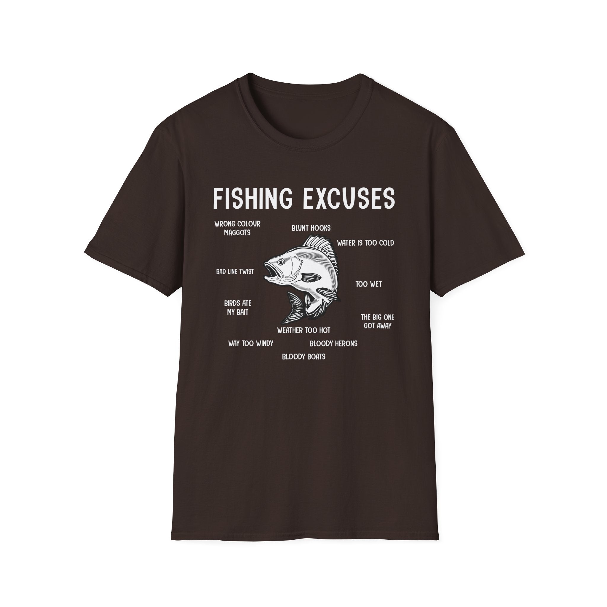 Fishing Excuses Unisex Softstyle T-Shirt | Funny Fishing Humor Tee | Gift for Anglers