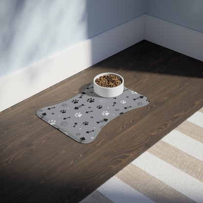 Stylish Pet Feeding Mats for Dogs and Cats, Dog Bowls, Pet Accessories, Grey Paw Print Mat, Cat Food Mats, Cute Pet Decor