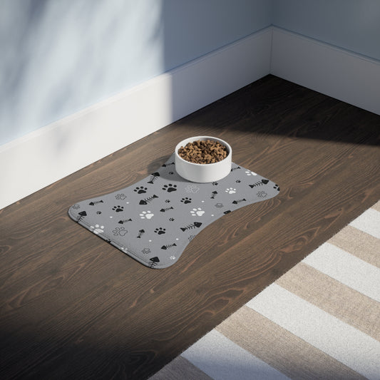 Stylish Pet Feeding Mats for Dogs and Cats, Dog Bowls, Pet Accessories, Grey Paw Print Mat, Cat Food Mats, Cute Pet Decor