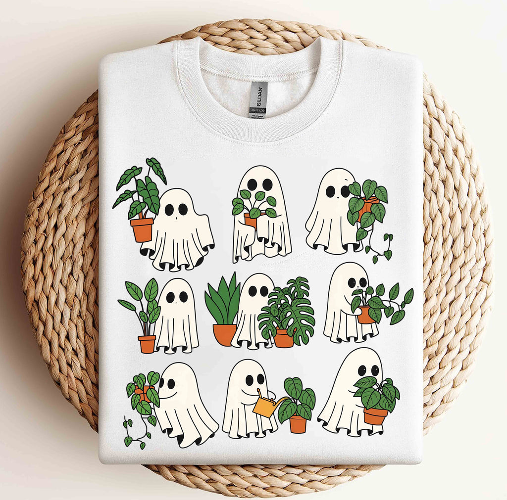 Whimsical Ghost Plant Lover T-Shirt – Perfect Gift for Halloween, Home Decor, Gardening, or Cozy Casual Wear