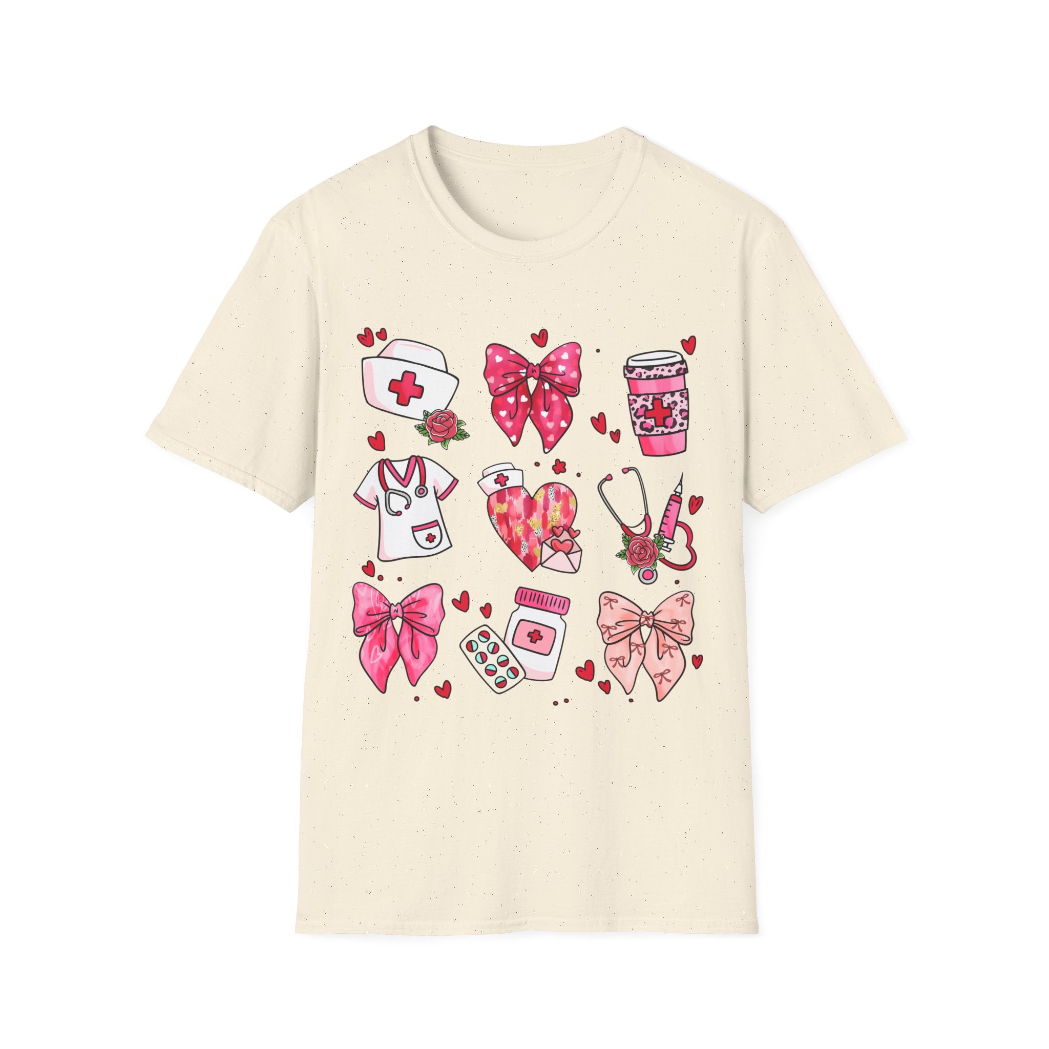 Nurse Love Unisex Softstyle T-Shirt - Heart & Bow Design for Healthcare Professionals