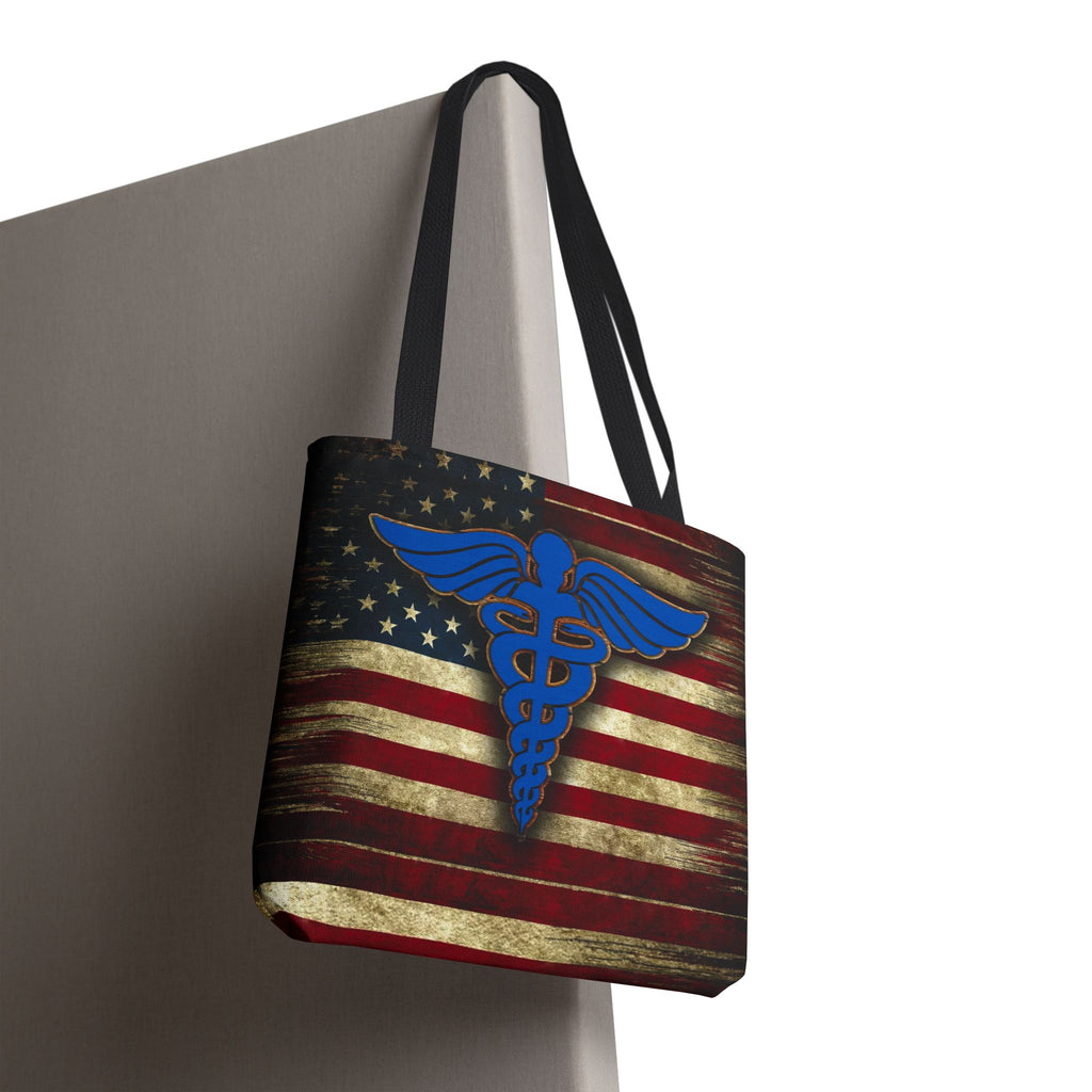 Medical Caduceus American Flag Tote Bag – Patriotic Nurse & Healthcare Worker Gift