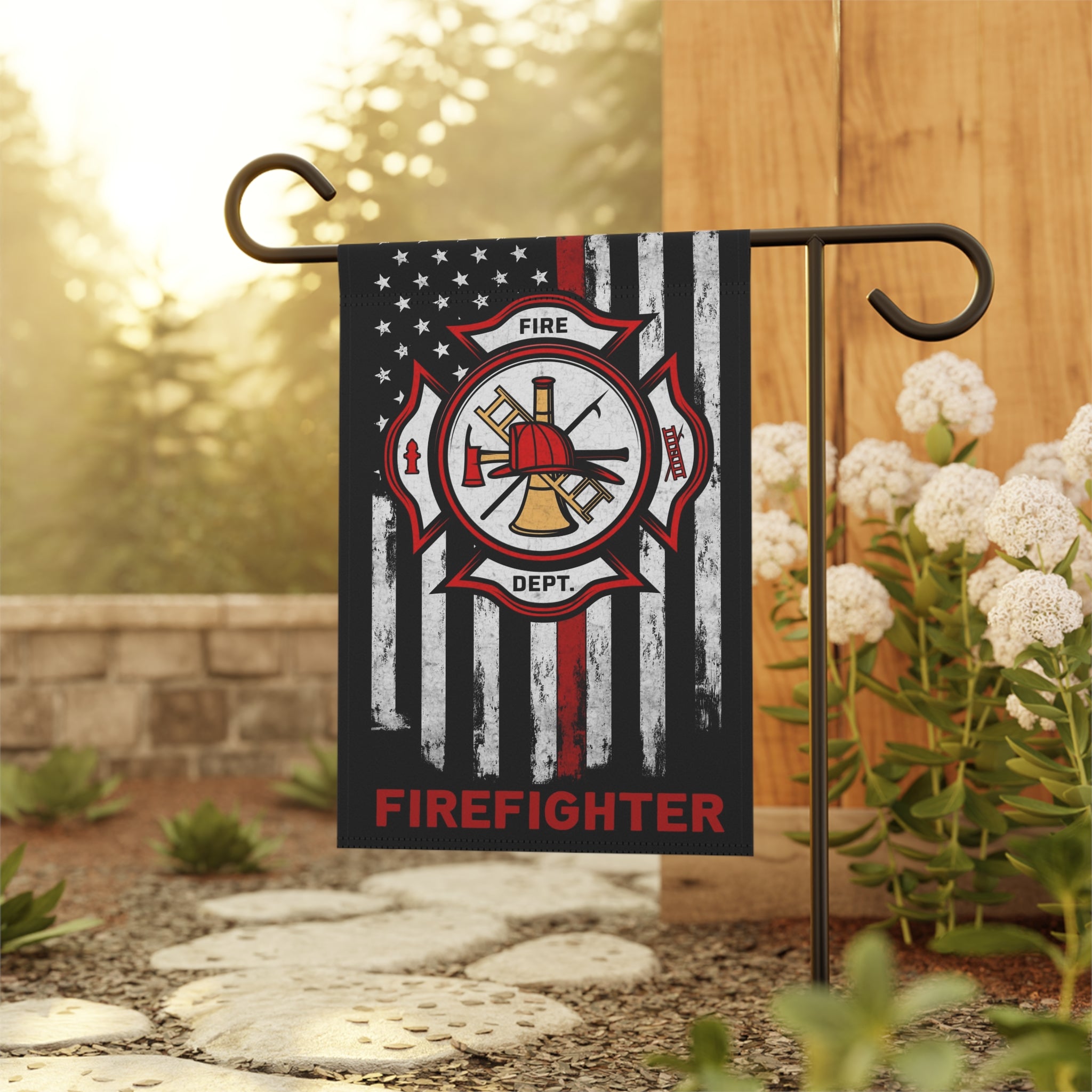 Firefighter Garden Banner, Outdoor Firefighter Decor, Personalized House Flag, Patriotic Yard Sign, Memorial Day Decor, Father's Day Gift