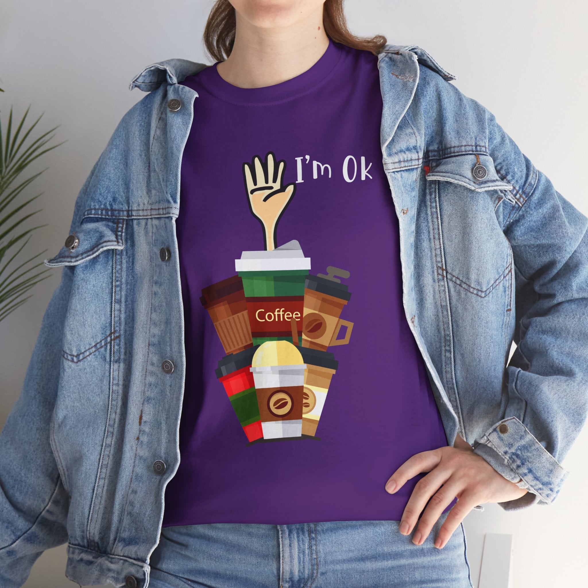 Coffee Lover Tee — "I'm Ok" Coffee Stack Graphic Shirt