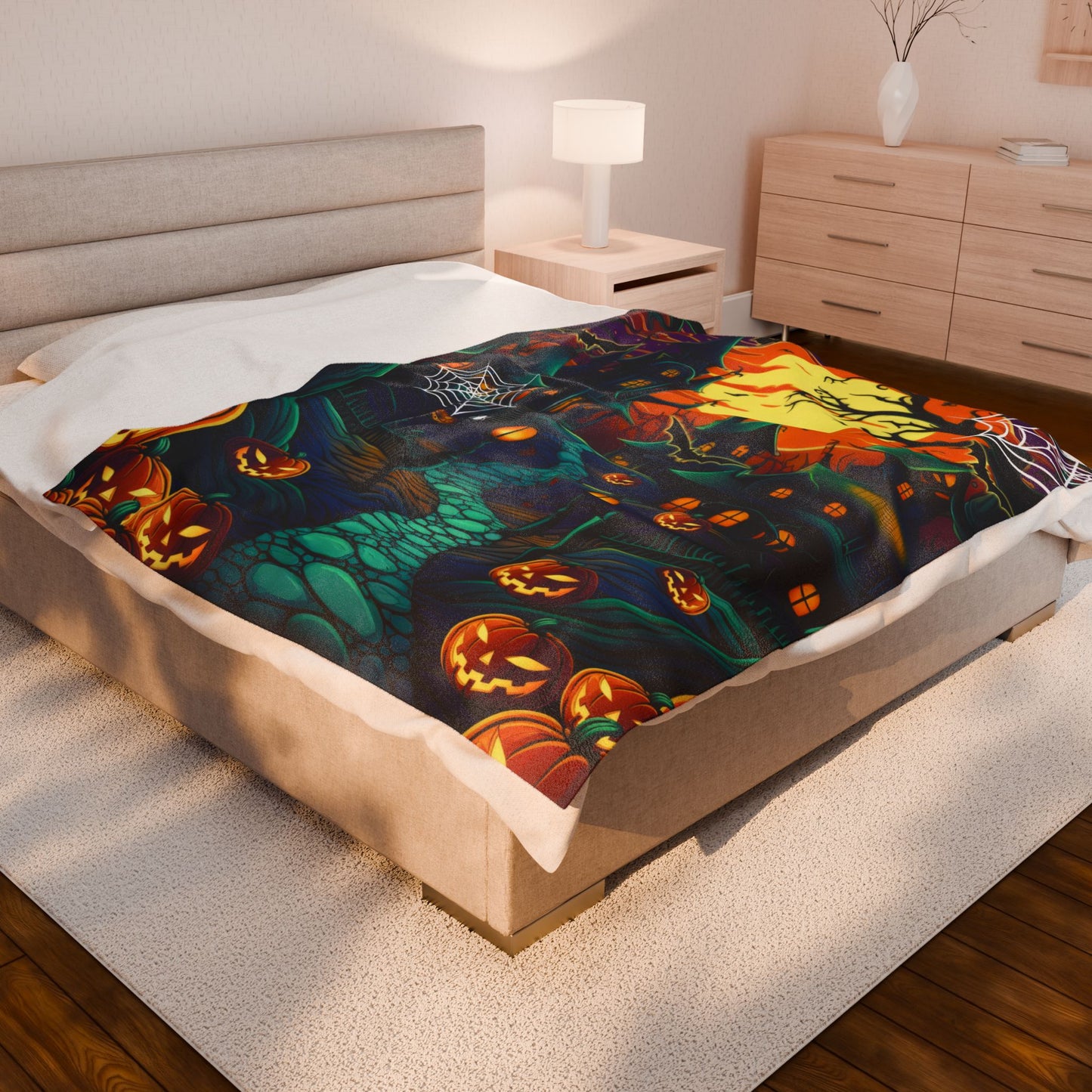 Velveteen Plush Blanket, Cozy Throw for Spooky Nights, Perfect for Autumn