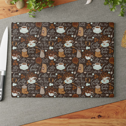 Coffee Lover's Glass Cutting Board | Kitchen Decor, Unique Gift, Home Cooking, Coffee-Themed Kitchenware, Modern Cooking Accessory