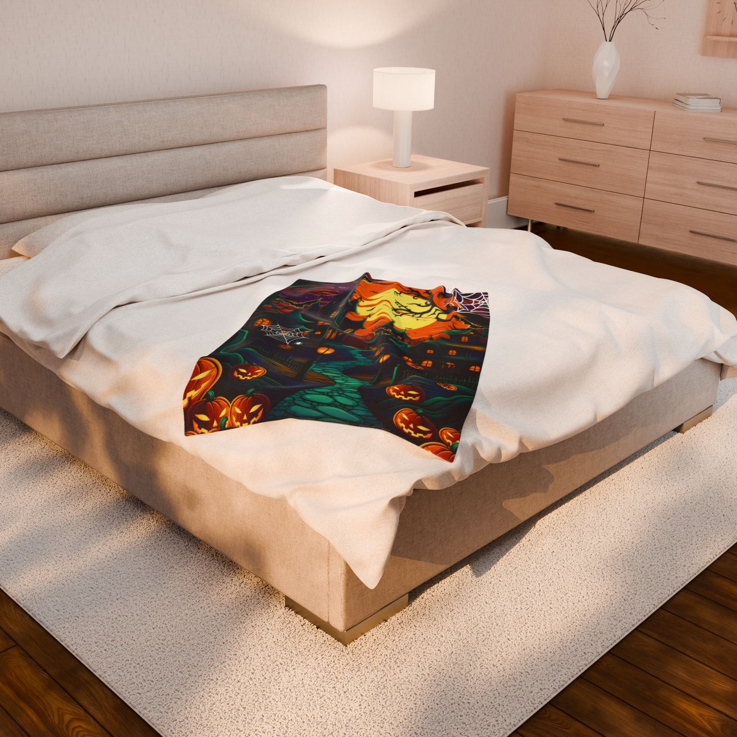 Velveteen Plush Blanket, Cozy Throw for Spooky Nights, Perfect for Autumn