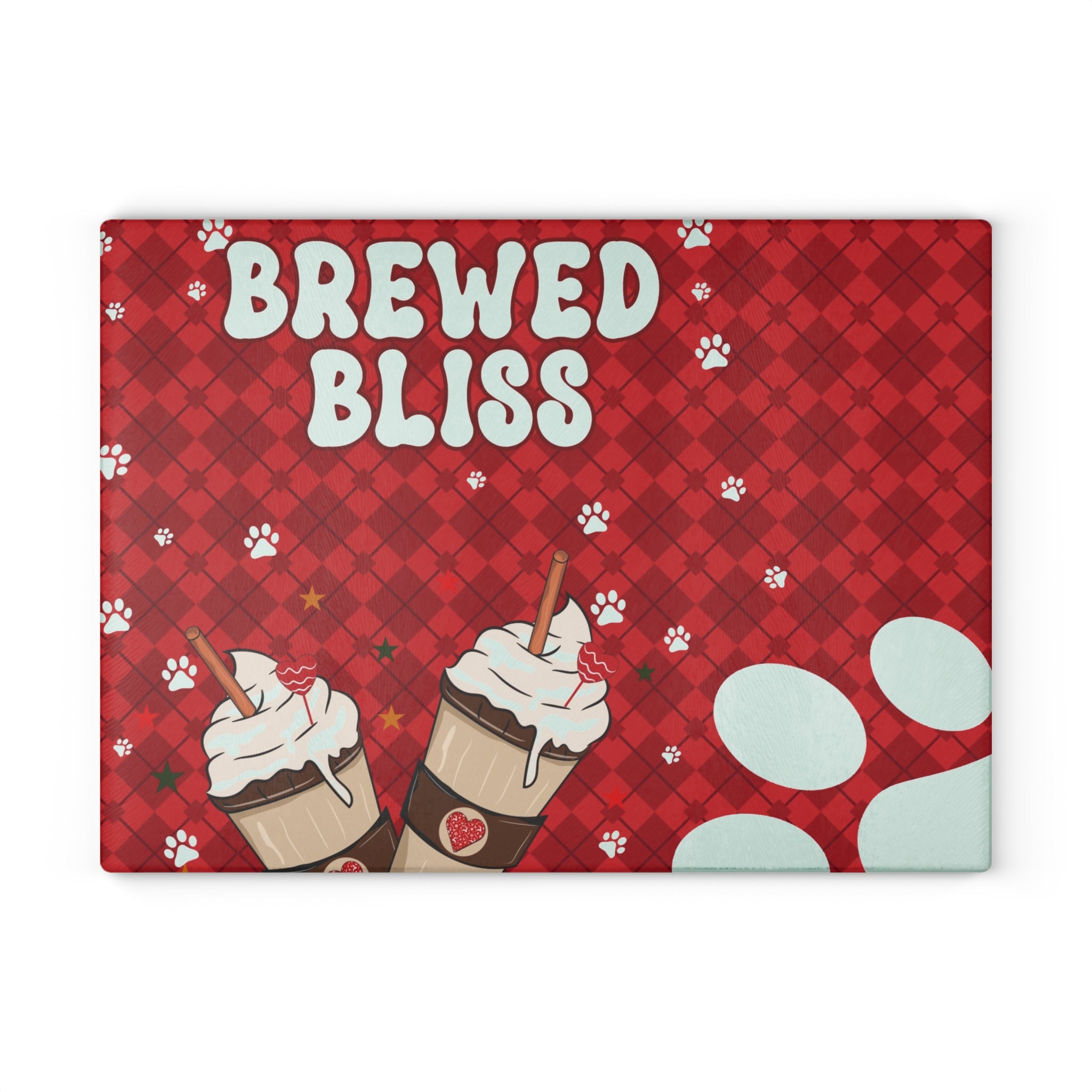 Cute Pet-Themed Glass Cutting Board - 'Brewed Bliss' - Kitchen Decor, Gift for Dog Lovers, Unique Home Accessory, Pet Owner Present