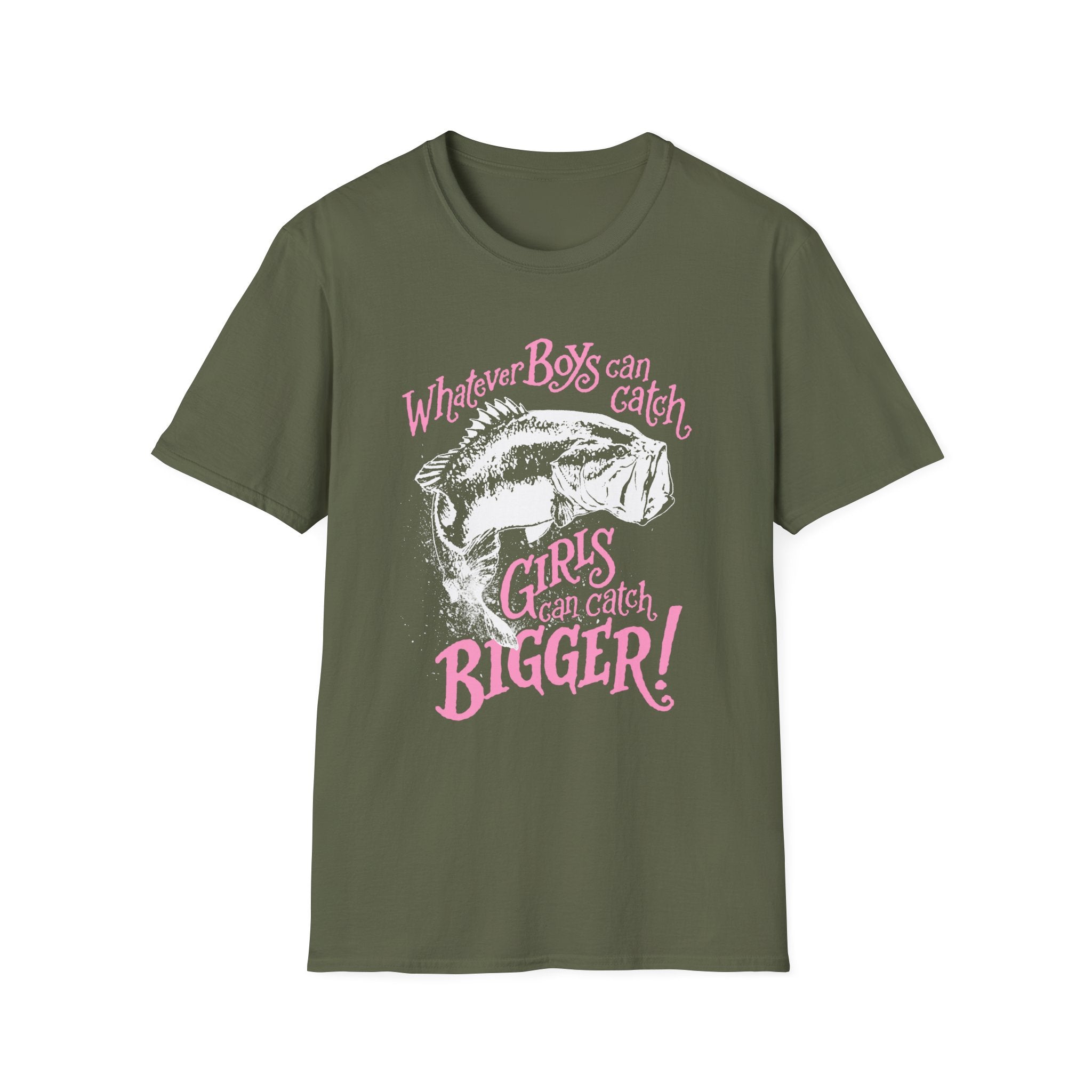 Girls Can Catch Bigger T-Shirt - Fishing Statement Tee for Women