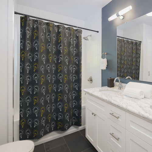 Unique Gift for Electrician Bright Idea Shower Curtain, Modern Bathroom Decor, Light Bulb Pattern, Fun Home Accent