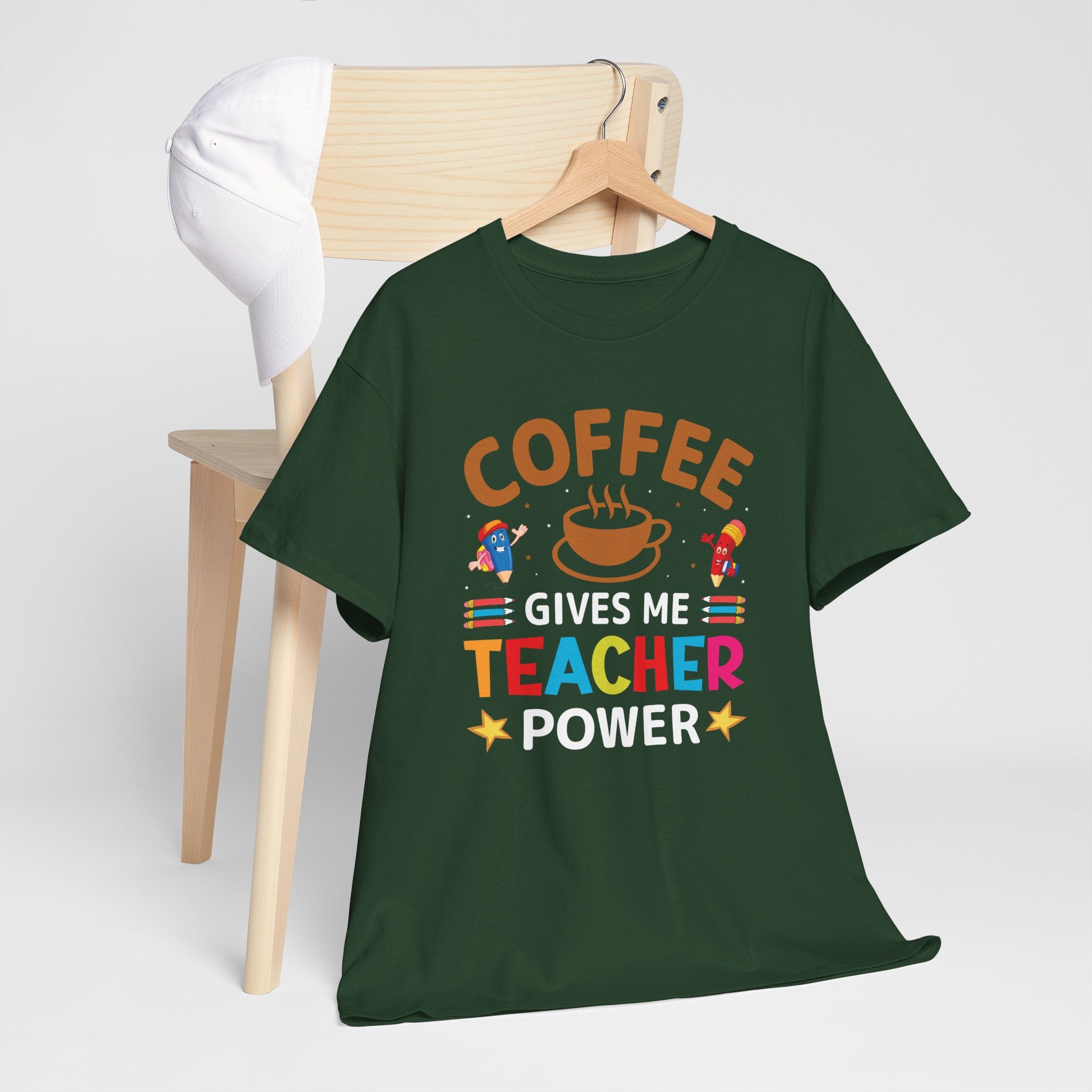 Teacher Coffee T‑Shirt — "Coffee Gives Me Teacher Power" Funny Teacher Gift