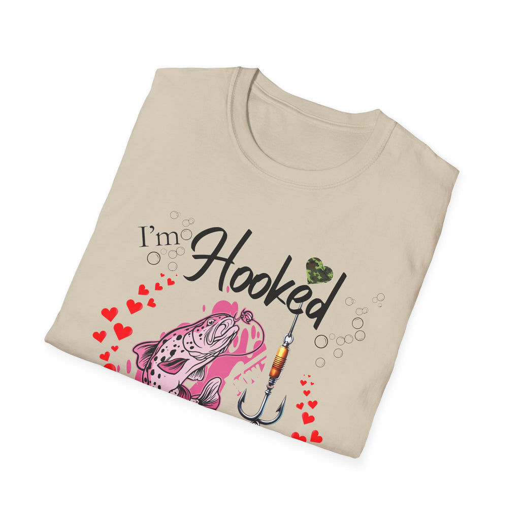 Valentine's Day Fishing T-Shirt - "I'm Hooked On You" Design for Anglers