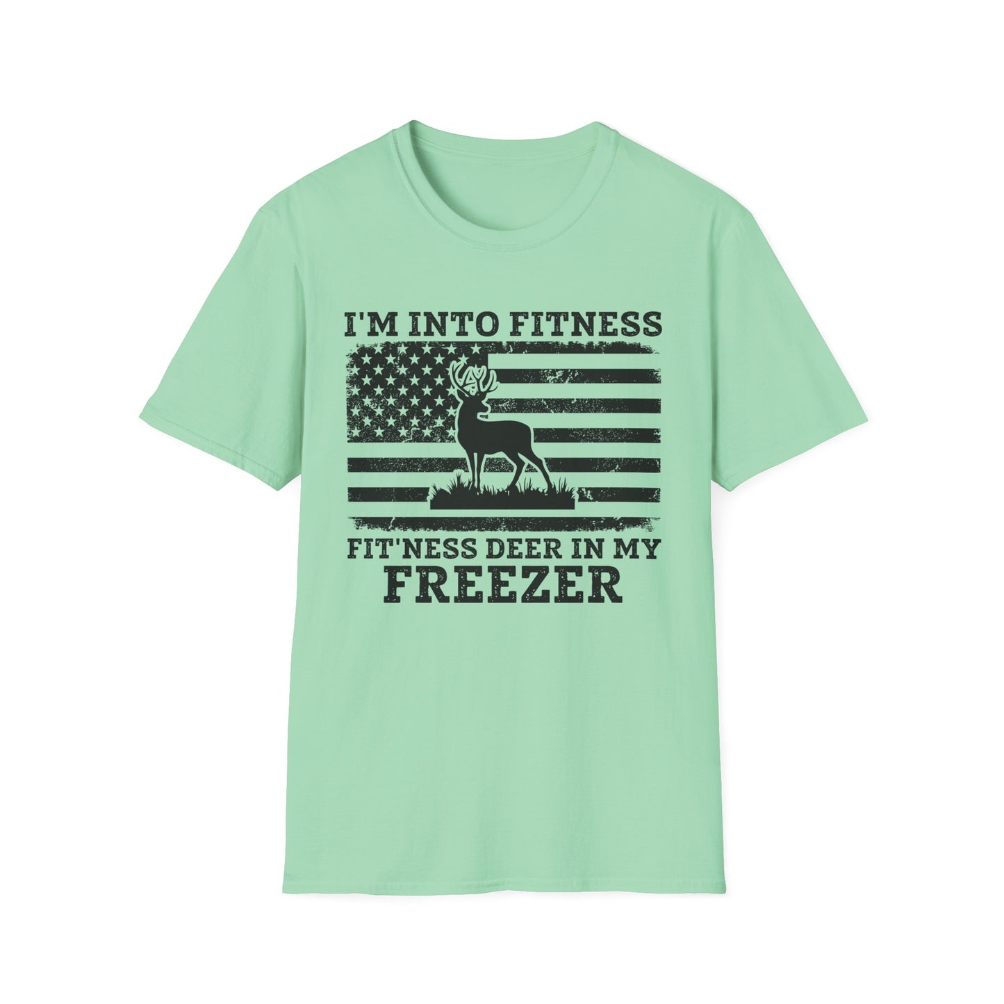 I'm Into Fitness Deer Graphic T-Shirt - Unisex Softstyle Tee for Outdoor Enthusiasts