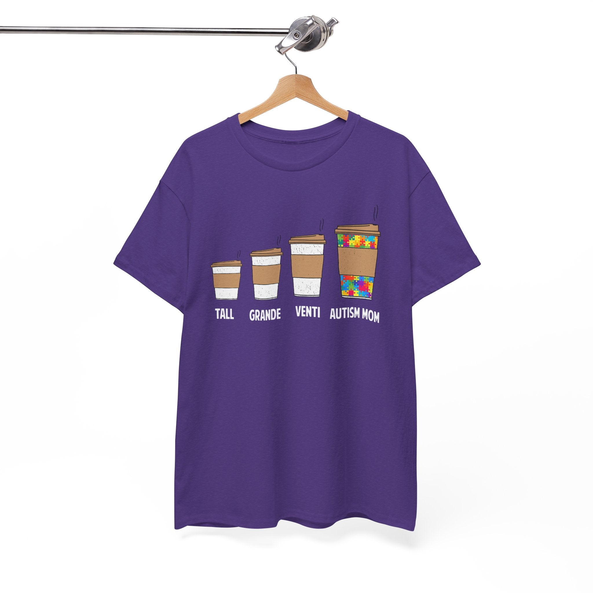 Autism Mom Coffee Sizes T-Shirt — Tall, Grande, Venti, Autism Mom Graphic Tee